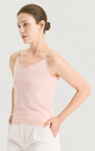 Wool Silk V-Neck Camisole With Silver beaded straps - serathinan 
