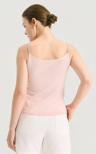 Wool Silk V-Neck Camisole With Silver beaded straps - serathinan 