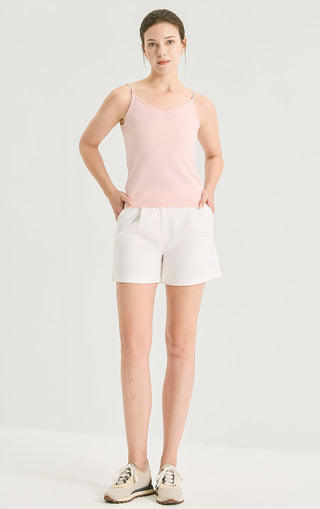 Wool Silk V-Neck Camisole With Silver beaded straps - serathinan 