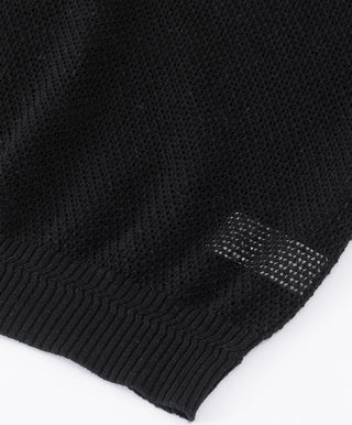 Black knit tank bottom hem with ribbed cuff and subtle mesh texture
