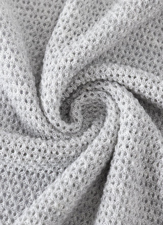 Light gray knit tank, linen-silk openwork with beaded texture close-up