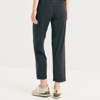 Dark wool-silk relaxed cropped pants with cuffed ankle hem and straight relaxed legs