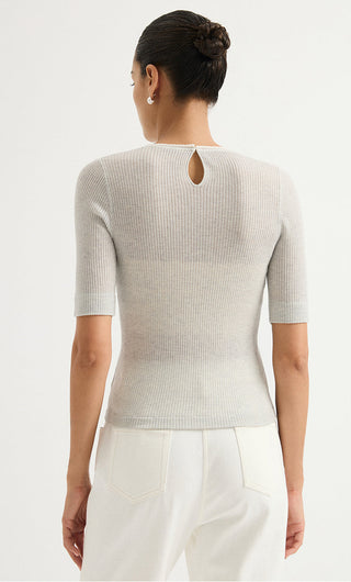 Wool Blend Ribbed Crew-Neck Knit Top