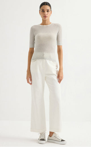 Wool Blend Ribbed Crew-Neck Knit Top
