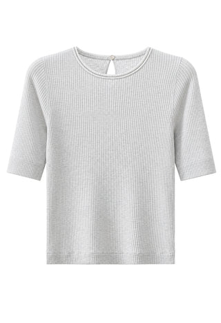 Wool Blend Ribbed Crew-Neck Knit Top