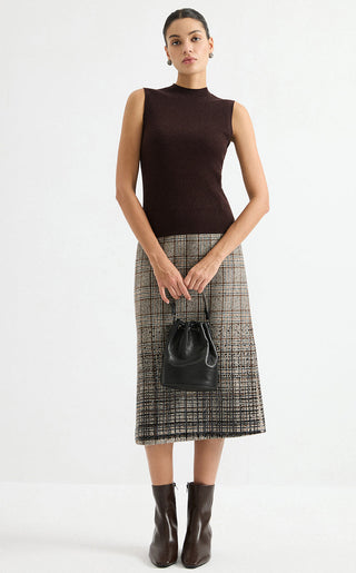 Wool Blend Sleeveless Mock-Neck Ribbed Knit Top