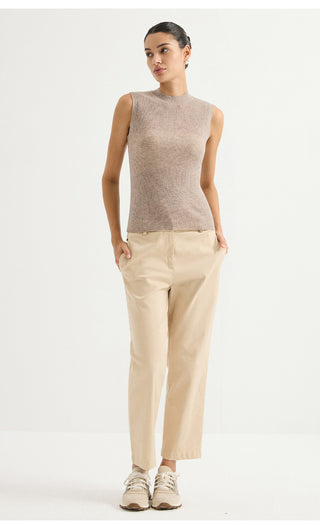 Wool Blend Sleeveless Mock-Neck Ribbed Knit Top