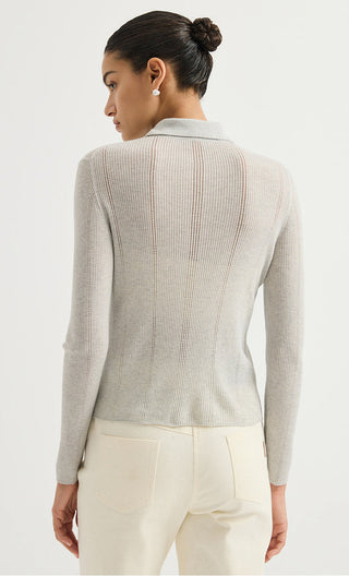 Wool Blend Ribbed Knit Polo Sweater