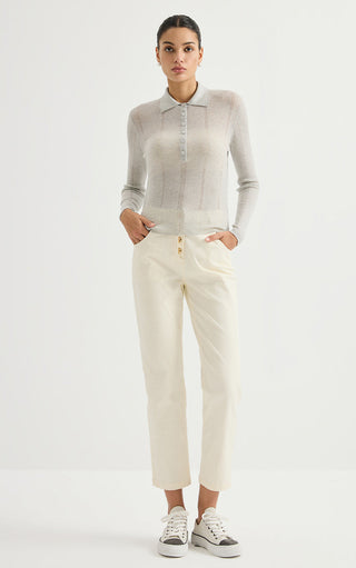 Wool Blend Ribbed Knit Polo Sweater