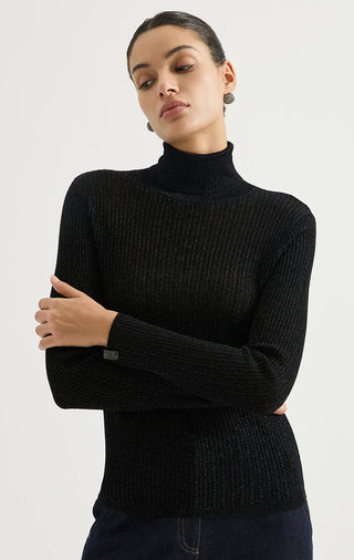 Wool Blend Ribbed Turtleneck Sweater