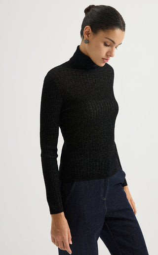 Wool Blend Ribbed Turtleneck Sweater