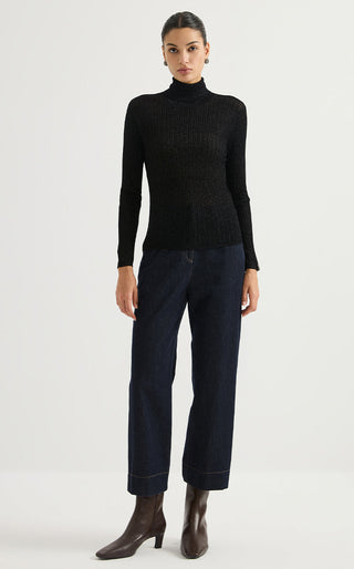 Wool Blend Ribbed Turtleneck Sweater