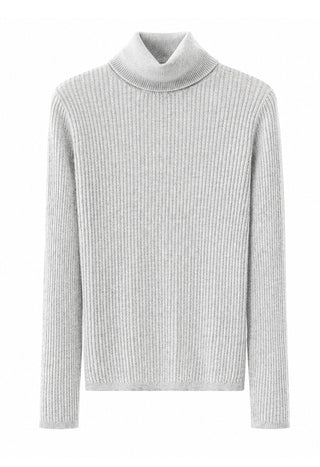 Ivory wool-blend ribbed turtleneck sweater with long sleeves