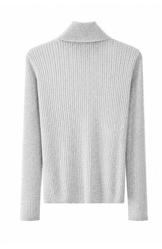 Ivory wool-blend ribbed turtleneck sweater, back view, long sleeves