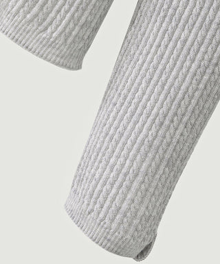 Greige wool-blend ribbed turtleneck sweater with long sleeves