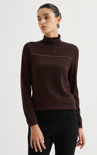 Wool Blend Shimmer Turtleneck Knit Top