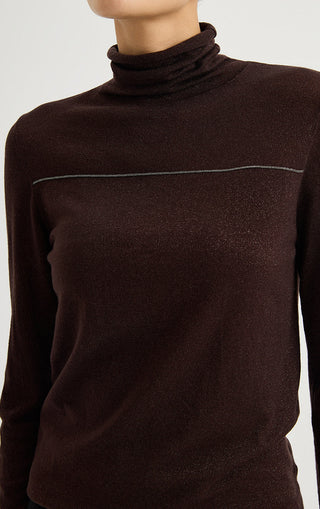 Wool Blend Shimmer Turtleneck Knit Top