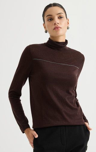 Wool Blend Shimmer Turtleneck Knit Top