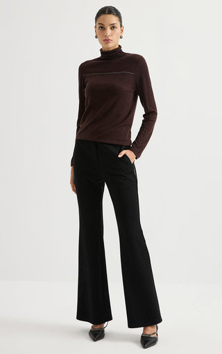 Wool Blend Shimmer Turtleneck Knit Top