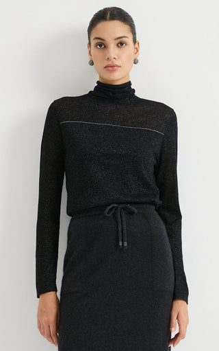 Wool Blend Shimmer Turtleneck Knit Top
