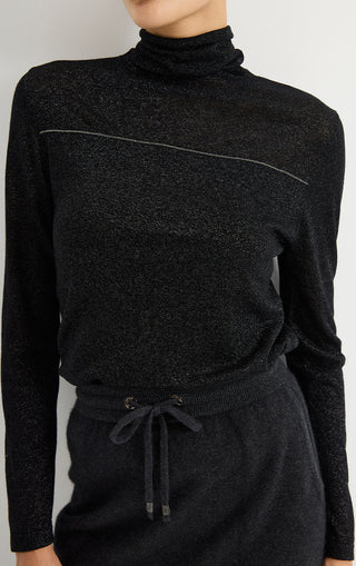 Wool Blend Shimmer Turtleneck Knit Top