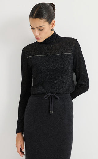 Wool Blend Shimmer Turtleneck Knit Top