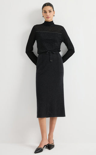 Wool Blend Shimmer Turtleneck Knit Top