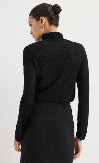 Wool Blend Shimmer Turtleneck Knit Top