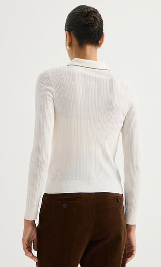 Wool Ribbed Knit Polo Cardigan