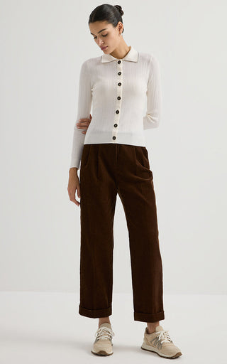 Wool Ribbed Knit Polo Cardigan