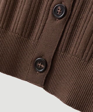 Wool Ribbed Knit Polo Cardigan