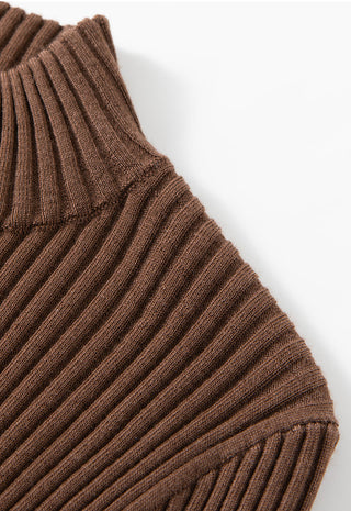 Brown ribbed wool cardigan sleeve with ribbed cuff