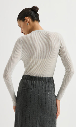 Wool Blend V-Neck Ribbed Knit Sweater