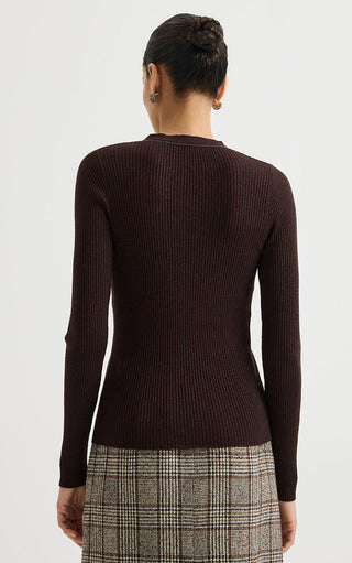 Wool Blend V-Neck Ribbed Knit Sweater