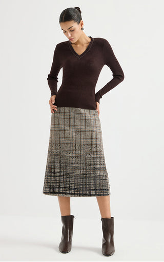 Wool Blend V-Neck Ribbed Knit Sweater