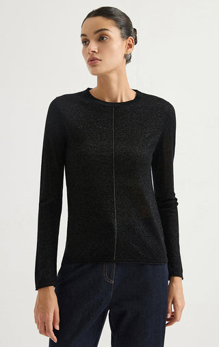 Wool Blend Chain-Detail Crew-Neck Knit Top