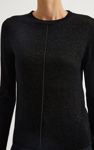 Wool Blend Chain-Detail Crew-Neck Knit Top