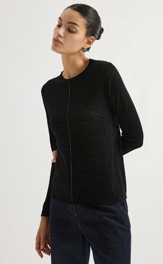 Wool Blend Chain-Detail Crew-Neck Knit Top