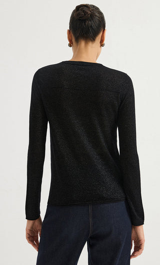 Wool Blend Chain-Detail Crew-Neck Knit Top