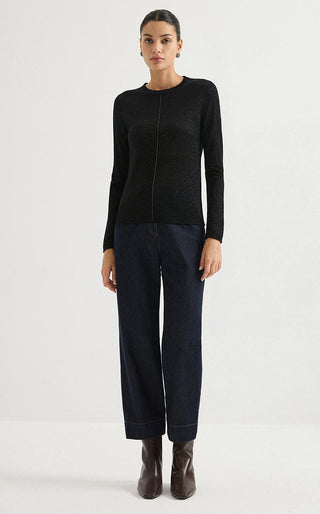 Wool Blend Chain-Detail Crew-Neck Knit Top