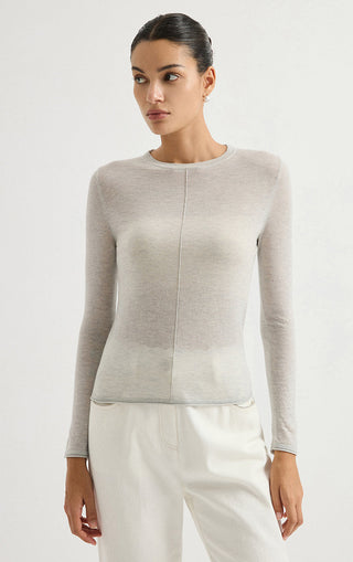 Wool Blend Chain-Detail Crew-Neck Knit Top
