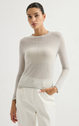 Wool Blend Chain-Detail Crew-Neck Knit Top
