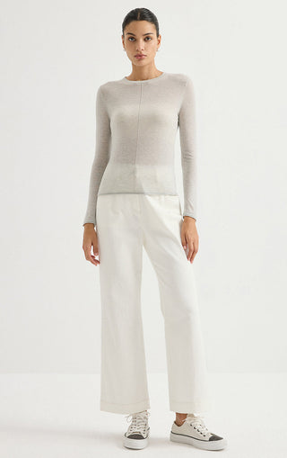 Wool Blend Chain-Detail Crew-Neck Knit Top