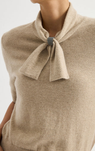 Pussy-Bow Collar Cashmere Knit Top
