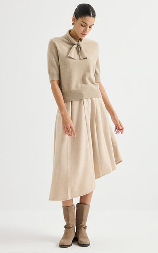 Pussy-Bow Collar Cashmere Knit Top