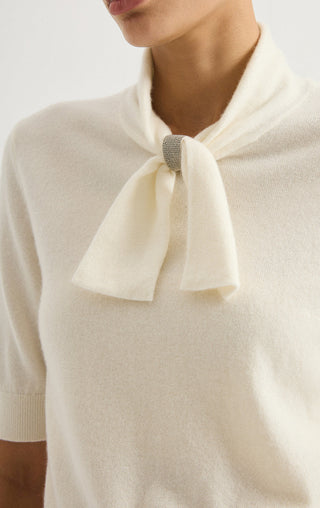 Pussy-Bow Collar Cashmere Knit Top