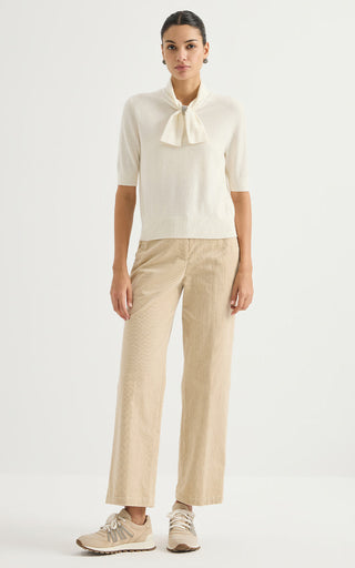 Pussy-Bow Collar Cashmere Knit Top