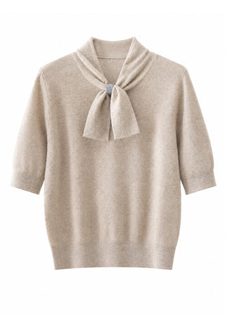 Pussy-Bow Collar Cashmere Knit Top
