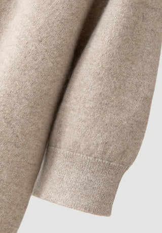 Camel cashmere knit sleeve cuff and hem with ribbed finish