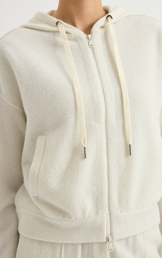 Wool Hooded Zip Cardigan with Metallic Detail – Ivory – hood, zip and pocket detail